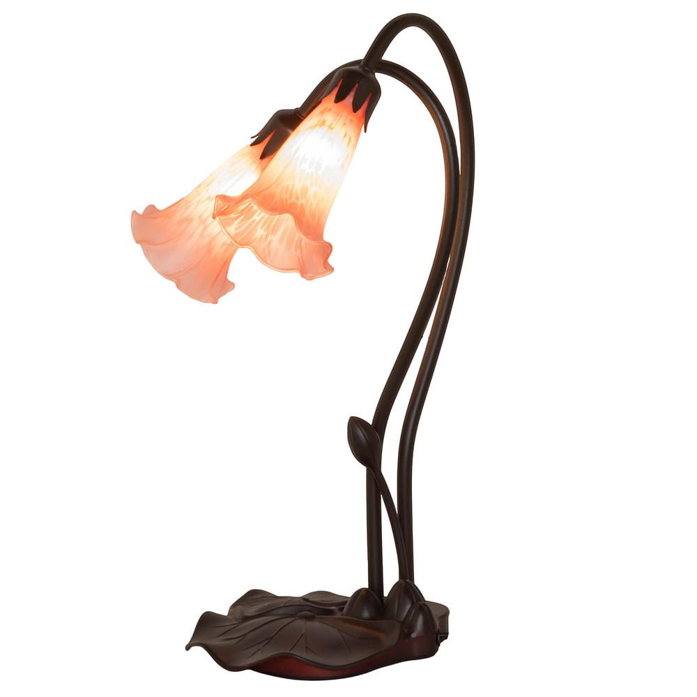 Pink Stained Glass 2-Light Bronze Table Lamp