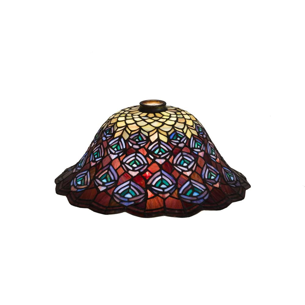 Meyda 16"W Tiffany Peacock Feather Art Glass Bowl Lamp Shade