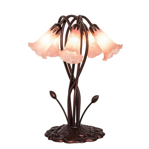 Meyda Lighting 17" High Pink Tiffany Pond Lily 5 Light Accent Lamp