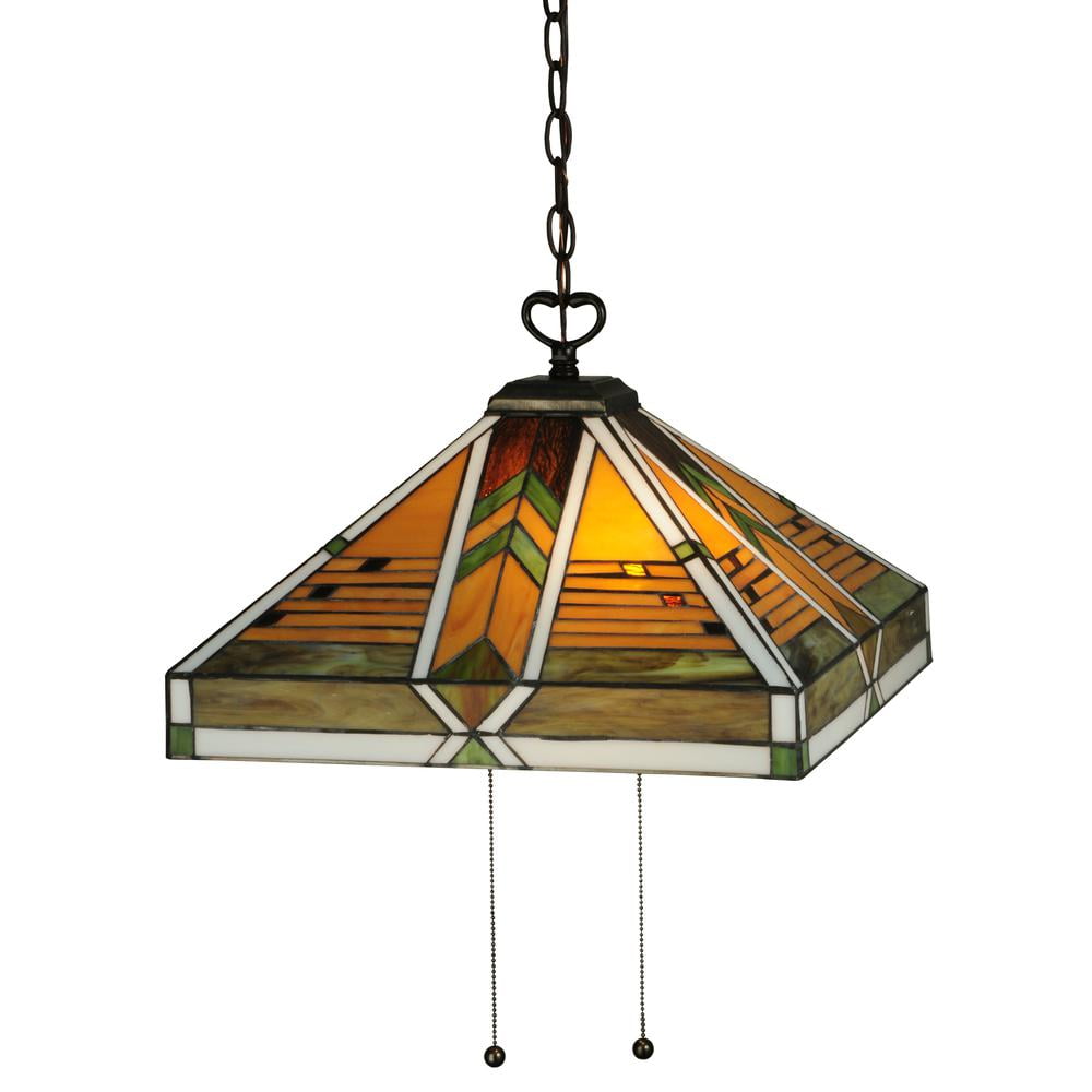 Abilene Mission-Style 2-Light Geometric Chandelier in Multicolor Glass