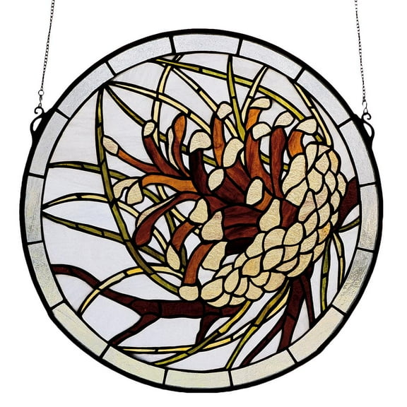 30448 Meyda 17"W X 17"H Pinecone Stained Glass Window