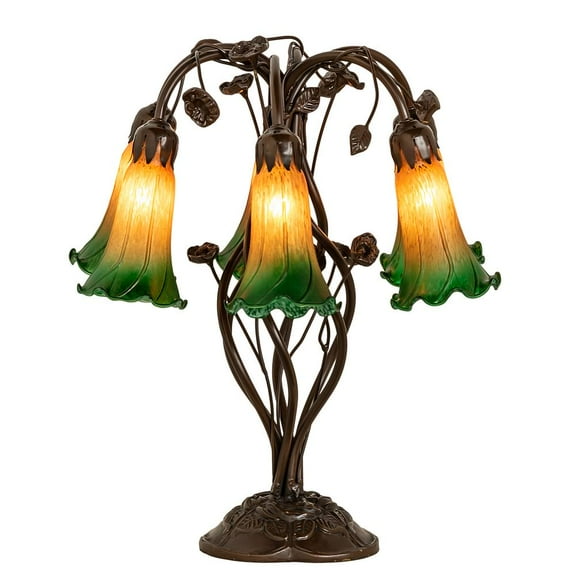 Meyda Lighting 18" High Amber/Green Tiffany Pond Lily 6 Light Table Lamp