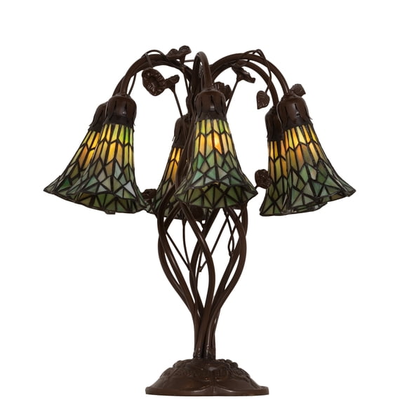 Meyda Lighting 19" High Stained Glass Pond Lily Green 6 Light Table Lamp - 18.5 Wide