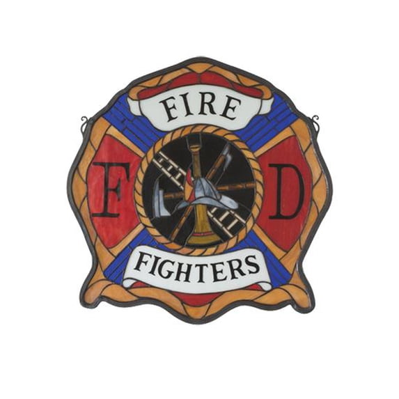 Victorian Fireman Shield Stained Glass Window by Meyda Tiffany