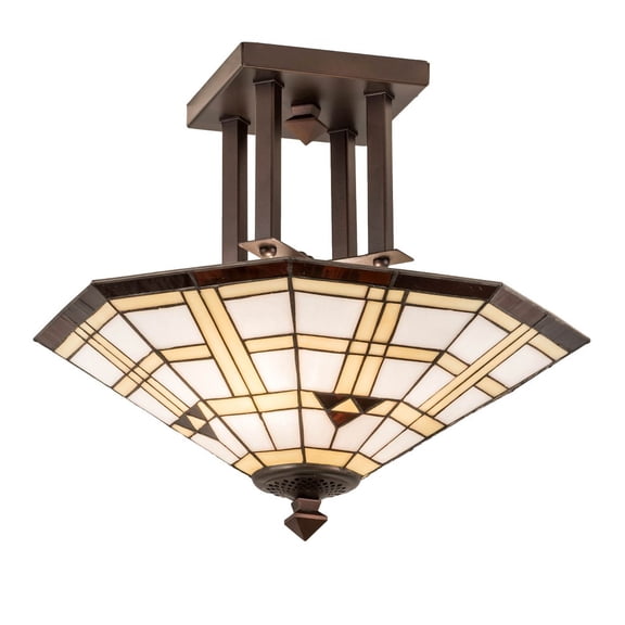 Meyda Tiffany 210967 Tiffany/Mica Two Light Flushmount from Arrowhead collection in Bronze/Dark finish, 20.00 inches