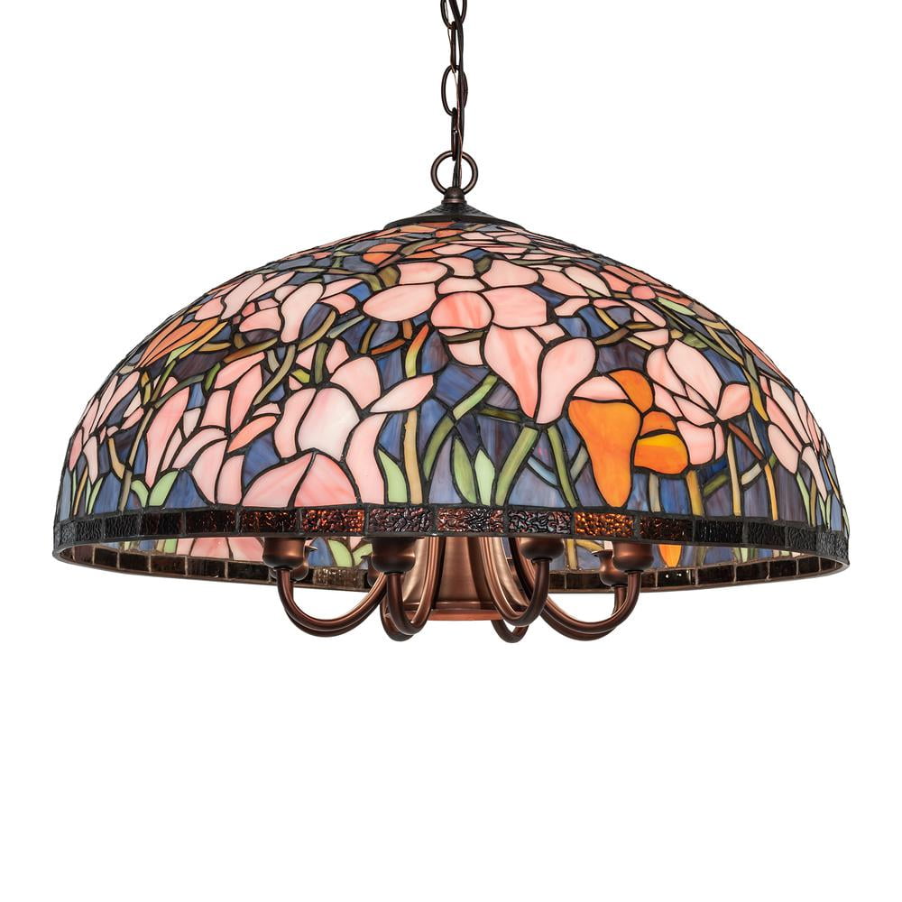 Magnolia Azure Sky 22" Stained Glass Pendant in Mahogany Bronze