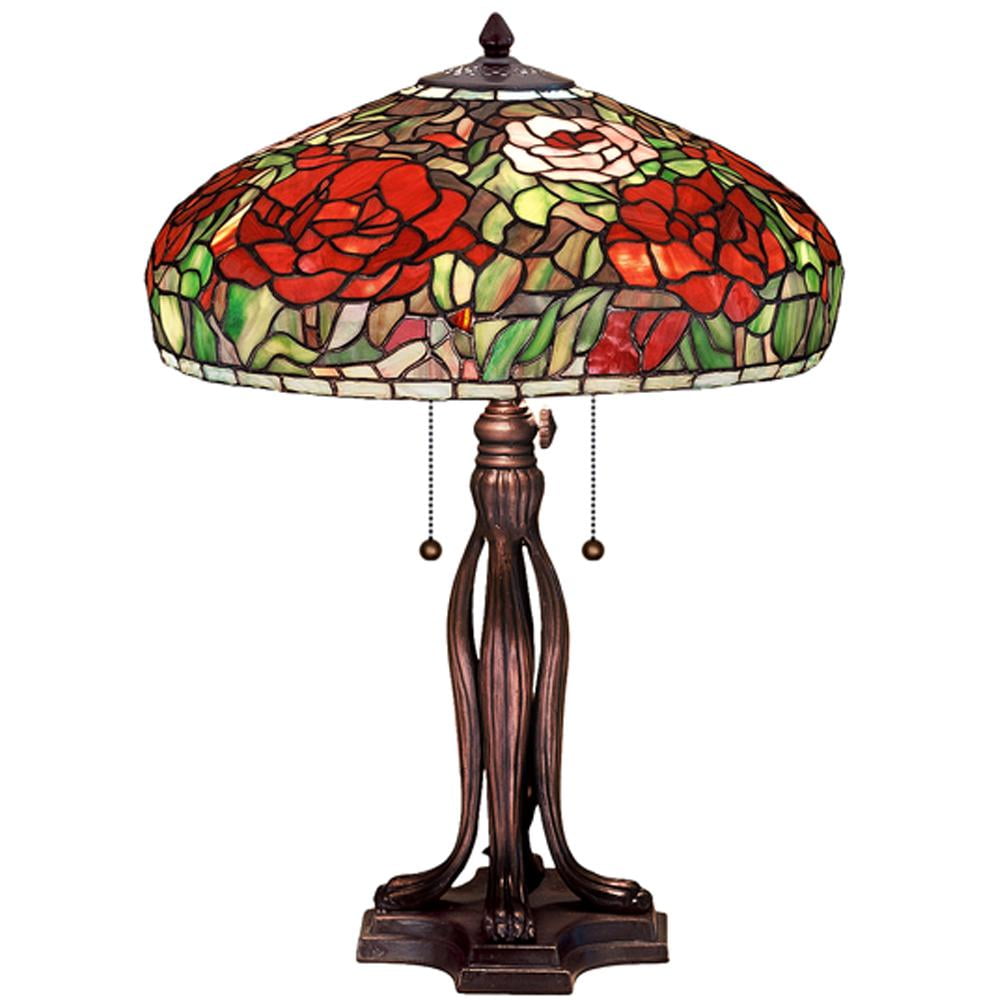 23.5" Multicolor Stained Glass Table Lamp with Bronze Base