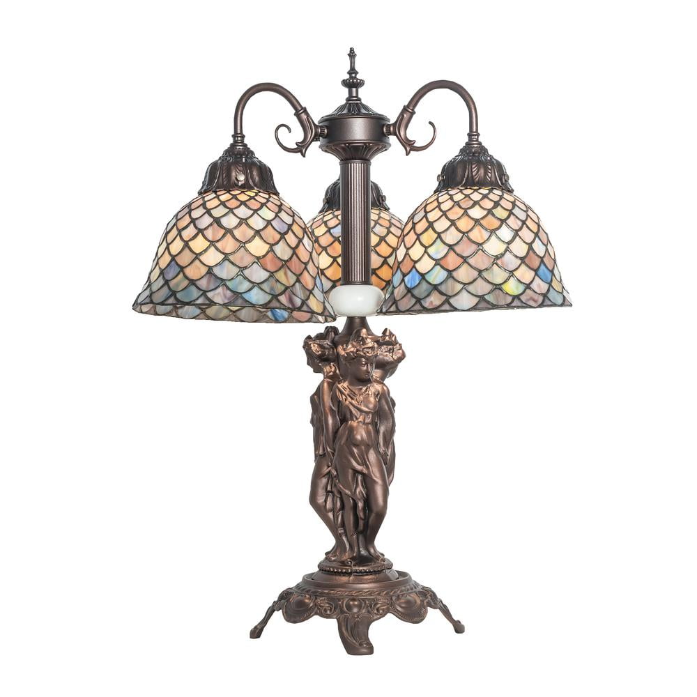 23" Mahogany Bronze Tiffany Fishscale 3-Light Table Lamp