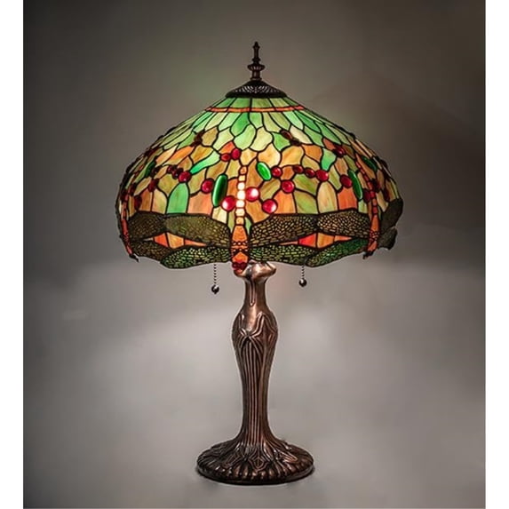 23" High Tiffany Hanginghead Dragonfly Table Lamp