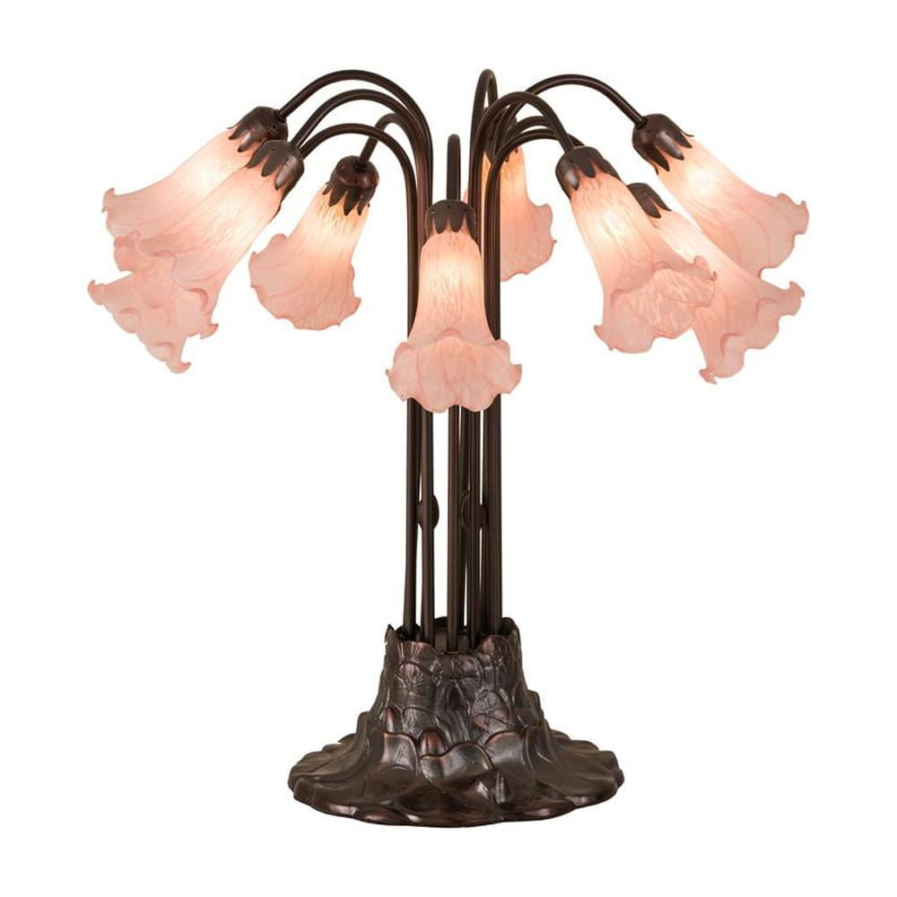 Petal Pink Stained Glass 10-Light Lily Pad Table Lamp
