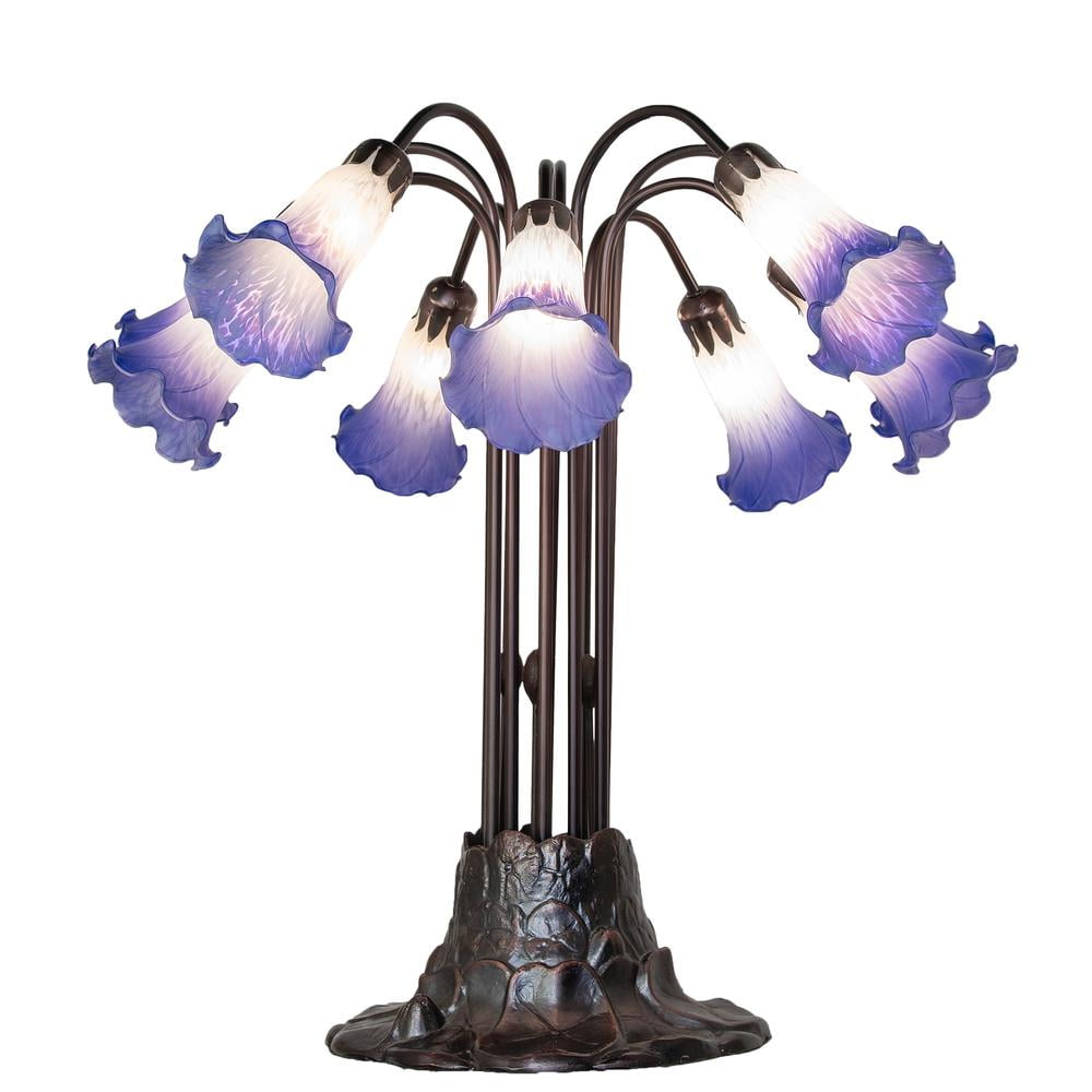 Mahogany Bronze 24" Stained Glass Blue and White Table Lamp