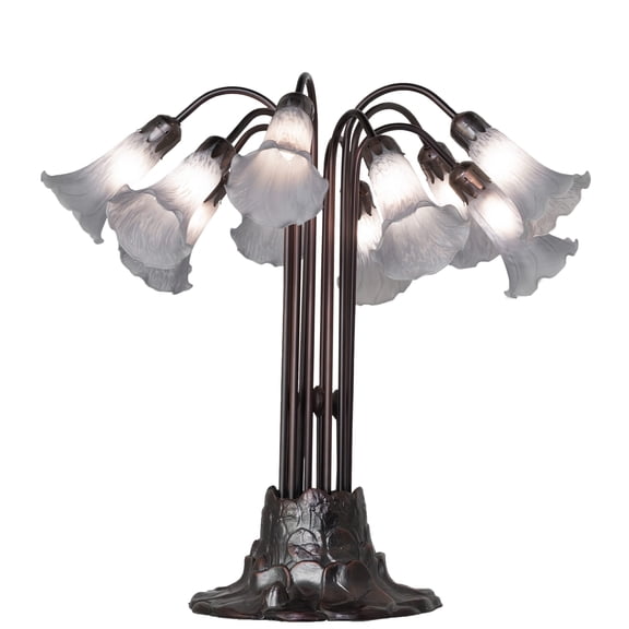 24" High Gray Tiffany Pond Lily 10 Light Table Lamp