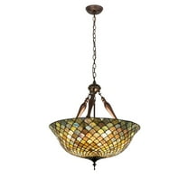 Meyda Lighting 24'W Tiffany Fishscale Inverted Pendant, Green/Blue - 31830