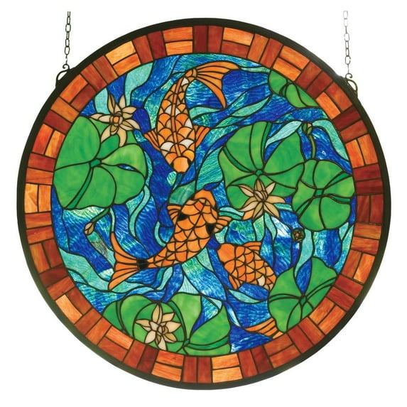 Meyda Lighting 24'W X 24'H Koi Pond Lily Stained Glass Window - 82558