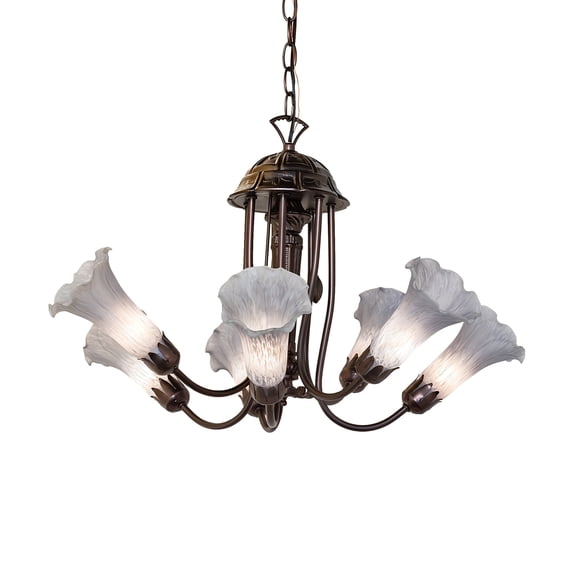 Meyda Lighting 24" Wide Gray Tiffany Pond Lily 7 Light Chandelier - N/A