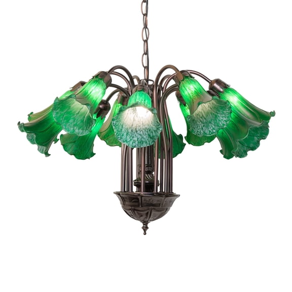 24" Wide Green Tiffany Pond Lily 12 Light Chandelier