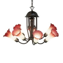 Meyda Lighting 24" Wide Pink/White Tiffany Pond Lily 7 Light Chandelier