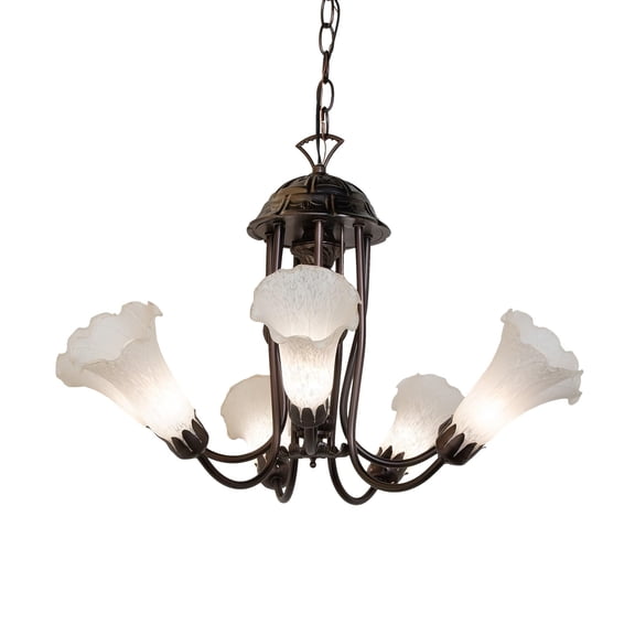 24" Wide White Tiffany Pond Lily 7 Light Chandelier