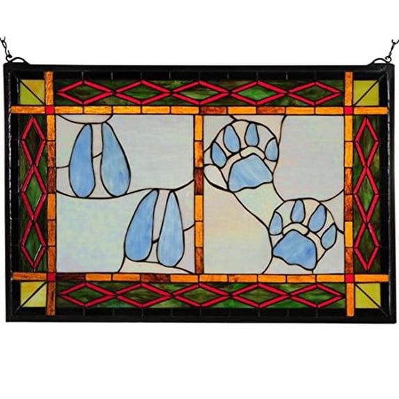 26.5"W X 17.5"H Deer & Cougar Tracks Stained Glass Window