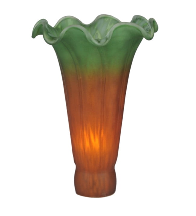 Dale Tiffany Style Pond Lily Flower Glass Replacement Lamp Shade Amber & Green (S_M_A_ L_ L --- S_I_Z_ E) 3.5" Wide x 5" Tall x 1.25" Fitter (CHECK SIZE BEFORE ORDERING) for Pond Lilly Globe Bulb Lamps
