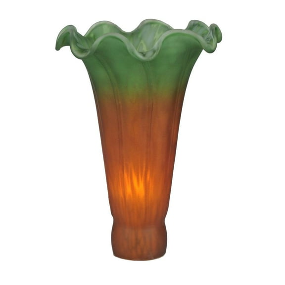 Dale Tiffany Style Pond Lily Flower Glass Replacement Lamp Shade Amber & Green (S_M_A_ L_ L --- S_I_Z_ E) 3.5" Wide x 5" Tall x 1.25" Fitter (CHECK SIZE BEFORE ORDERING) for Pond Lilly Globe Bulb Lamps