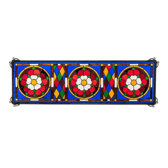 Meyda Lighting 33" Wide X 10" High Tudor Trio Stained Glass Window