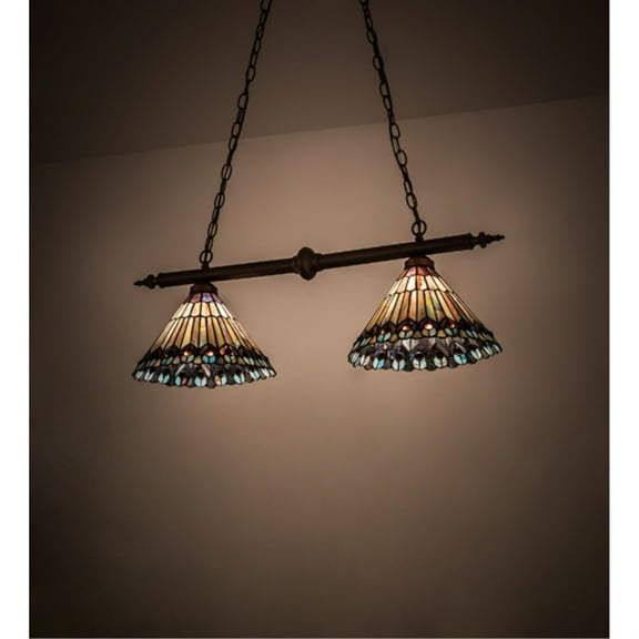Meyda Lighting 34"L Tiffany Jeweled Peacock 2 LT Island Pendant 195518