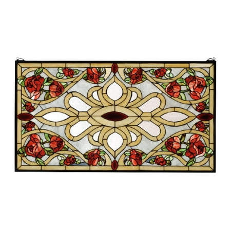Meyda Home Indoor Decorative Lighting Accessories 36""W X 20""H Bed Of Roses Stained Glass Window