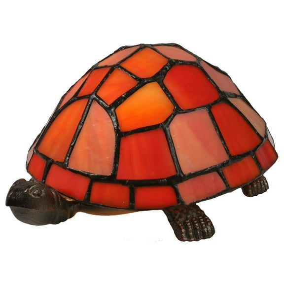 Meyda Lighting 4'H Turtle Tiffany Glass Accent Lamp, Orange - 10271