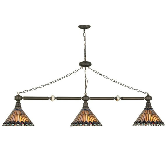 Meyda Lighting 45"L Tiffany Jeweled Peacock 3 LT Island Pendant