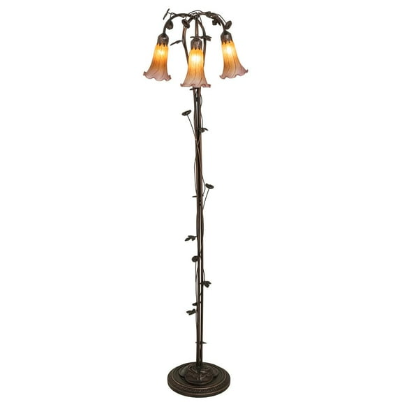 Meyda Lighting 58" High Amber/Purple Tiffany Pond Lily 3 Light Floor Lamp