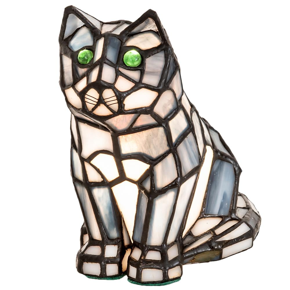 Charming Noir 1-Light Black Stained Glass Cat Shelf Accent Lamp