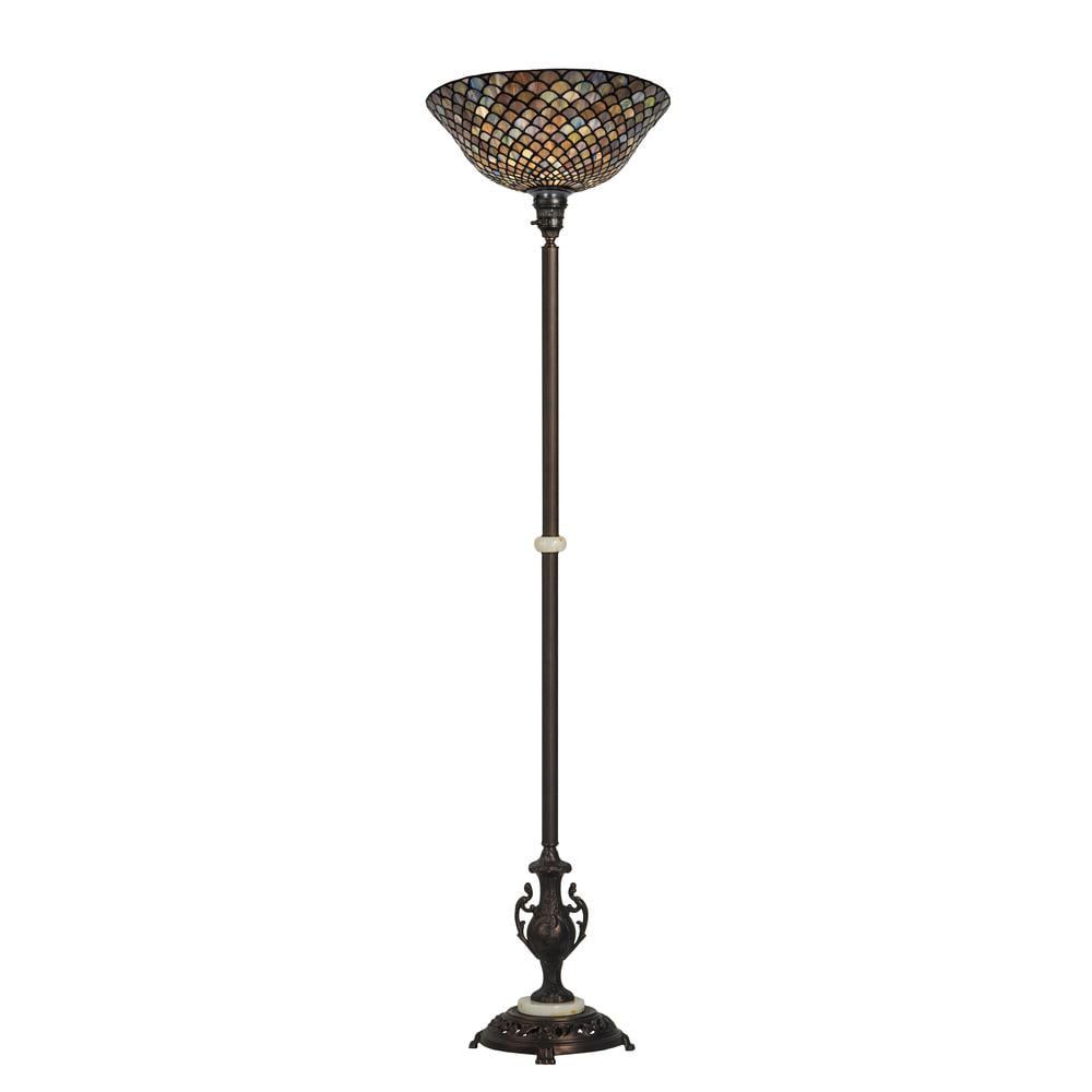 Emerald Sapphire Garnet 70'' Mahogany Bronze Stained Glass Torchiere