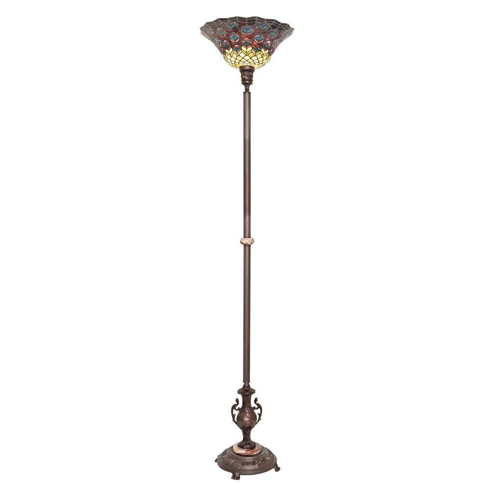 Elegant Bronze St. Louis Blues Stained Glass Torchiere Floor Lamp