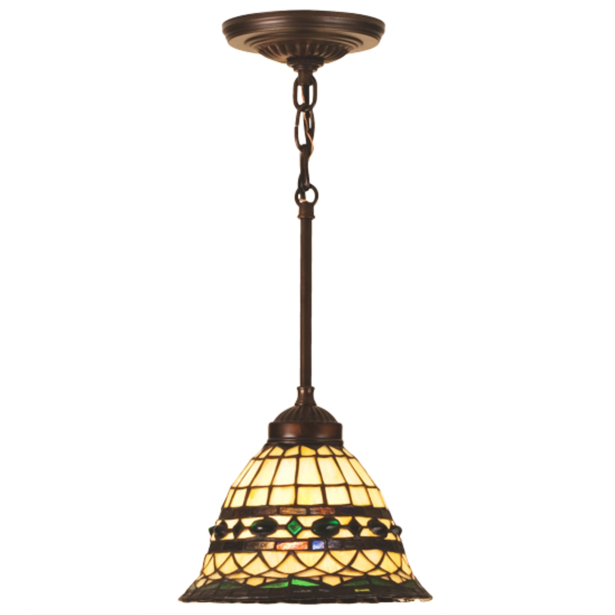 Tiffany Roman Mini Pendant in Mahogany Bronze with Stained Glass