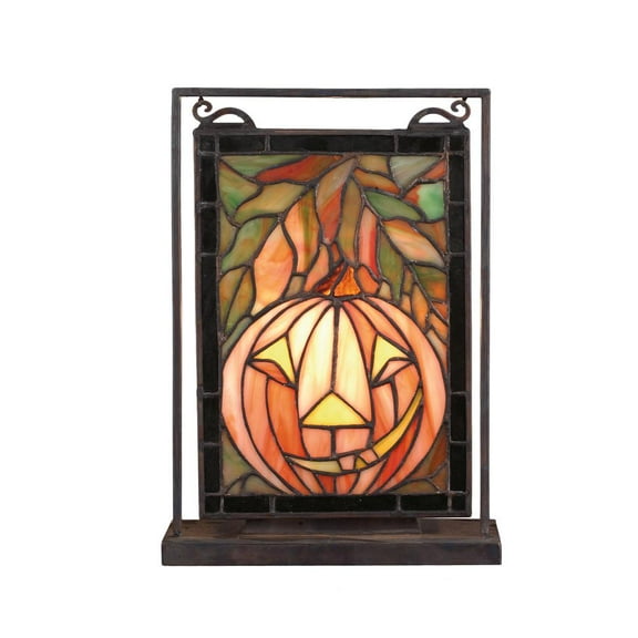 Meyda Lighting 9.5" Wide X 10.5" High Jack O'Lantern Lighted Mini Tabletop Window