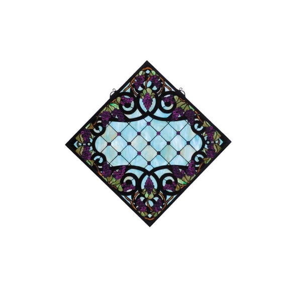 Meyda Home Indoor Decorative Lighting Accessories 25.5""W X 25.5""H Jeweled Grape Stained Glass Window-Aqba Purple Xag 59 Bl