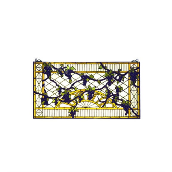 Meyda 17"W x 32"H Grape Diamond Trellis Stained Glass Window - 79789