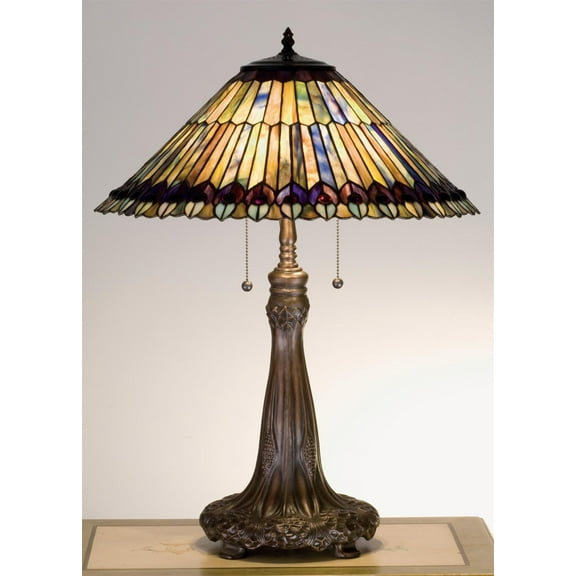 Meyda Lighting 27"H Tiffany Jeweled Peacock Table Lamp.602