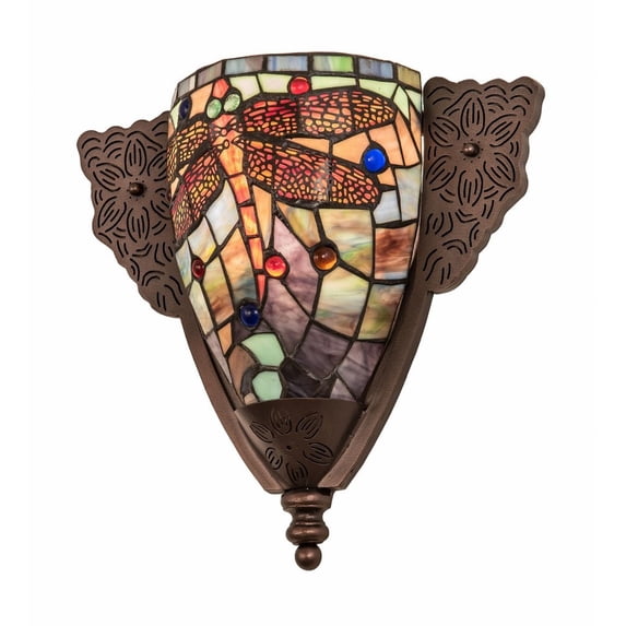 Meyda Tiffany 128165 14" W Tiffany Hanginghead Dragonfly Wall Sconce - MultiColor