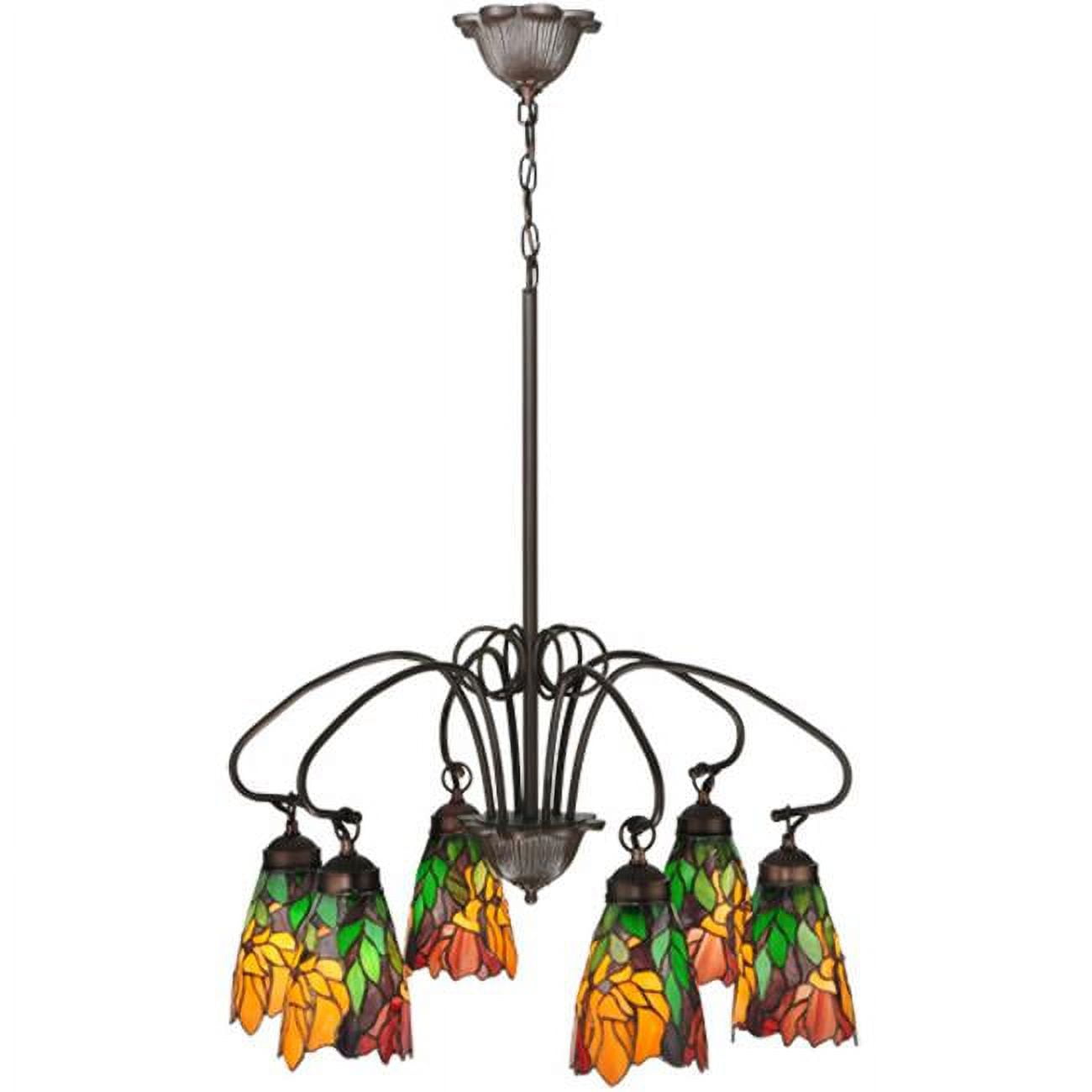 Multicolor Stained Glass 6-Light Iron Chandelier