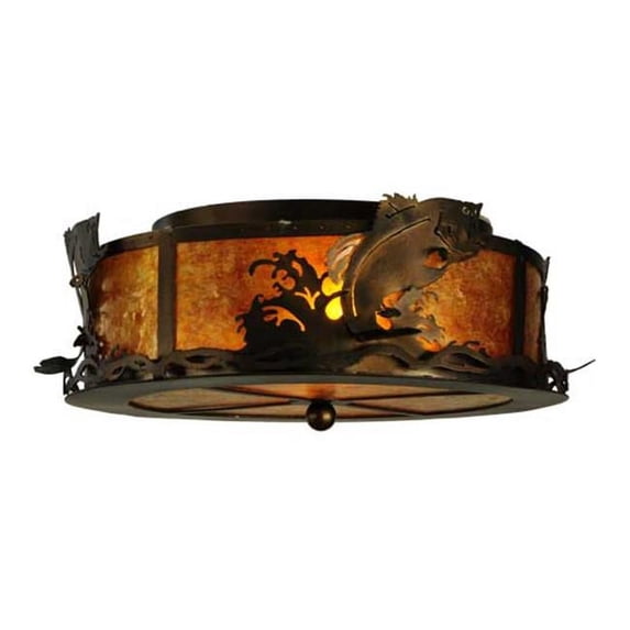 Meyda Tiffany 110601 Leaping Bass 2 Light 18" Wide Semi-Flush Drum Ceiling Fixture -