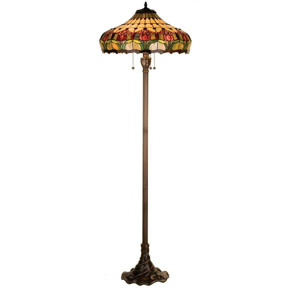 Meyda Tiffany 11070 3 Light Colonial Tulip Floor Lamp, Mahogany