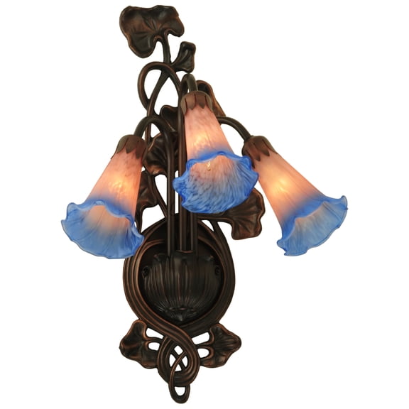Meyda Tiffany 11170 3 Light Pond Lily Wall Sconce, 10.5" Width, Pink/Blue