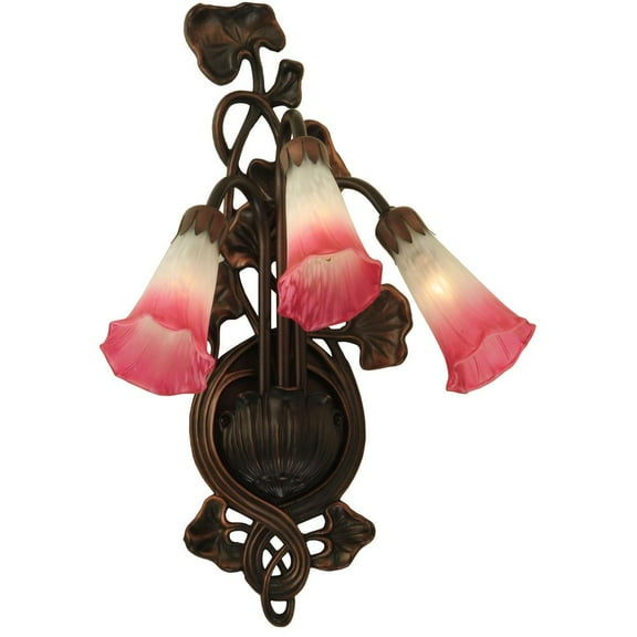 Meyda Tiffany - 11318 - Three Light Wall Sconce - Pink/White Pond Lily - Mahogany Bronze