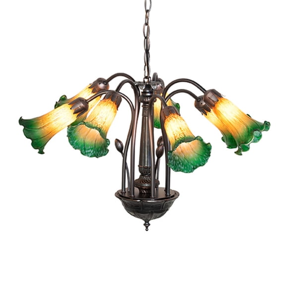 Meyda Tiffany 11584 Amber/Green Pond Lily 7 Light 24" Wide Chandelier - MultiColor