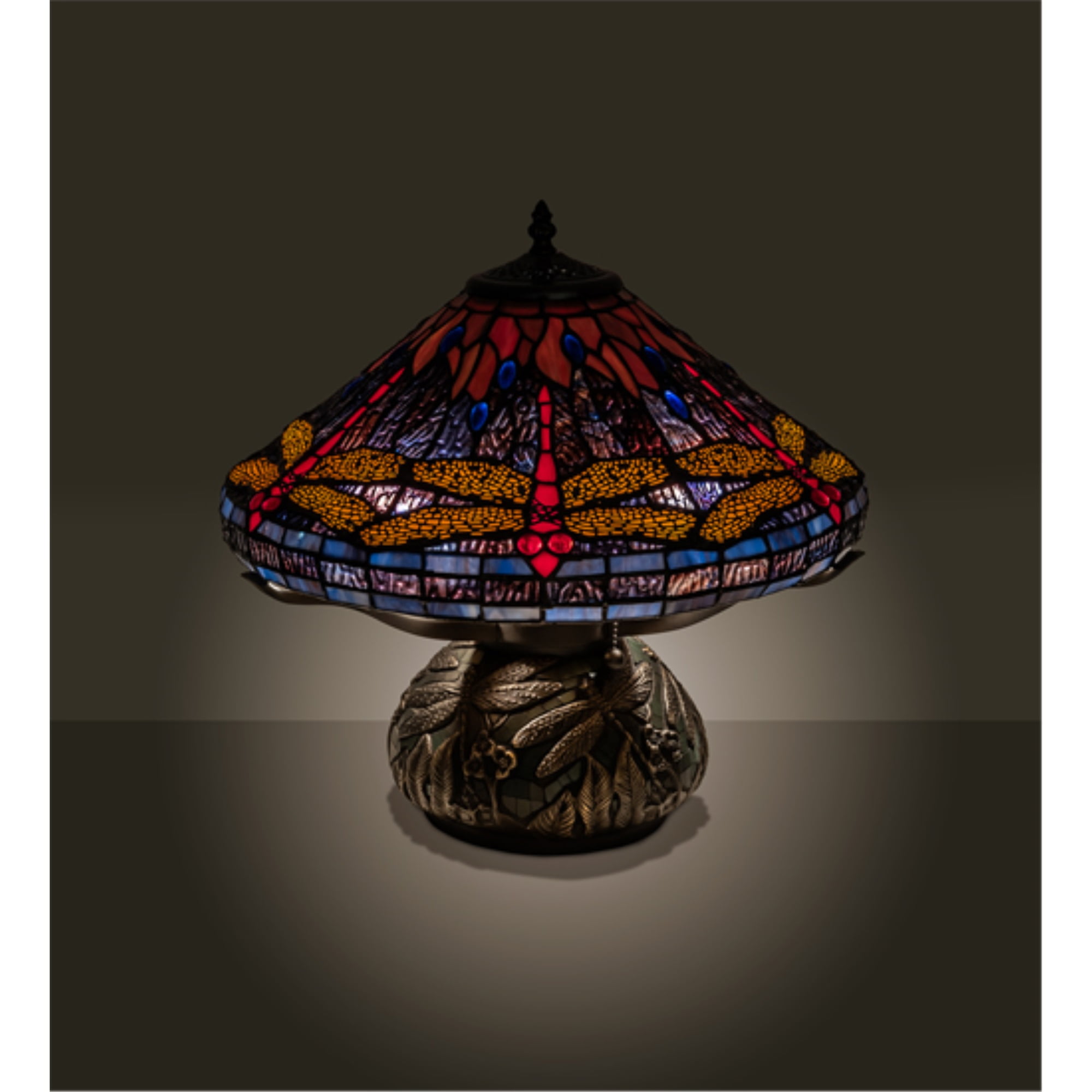 Bronze Dragonfly Cone 16" Tiffany Table Lamp