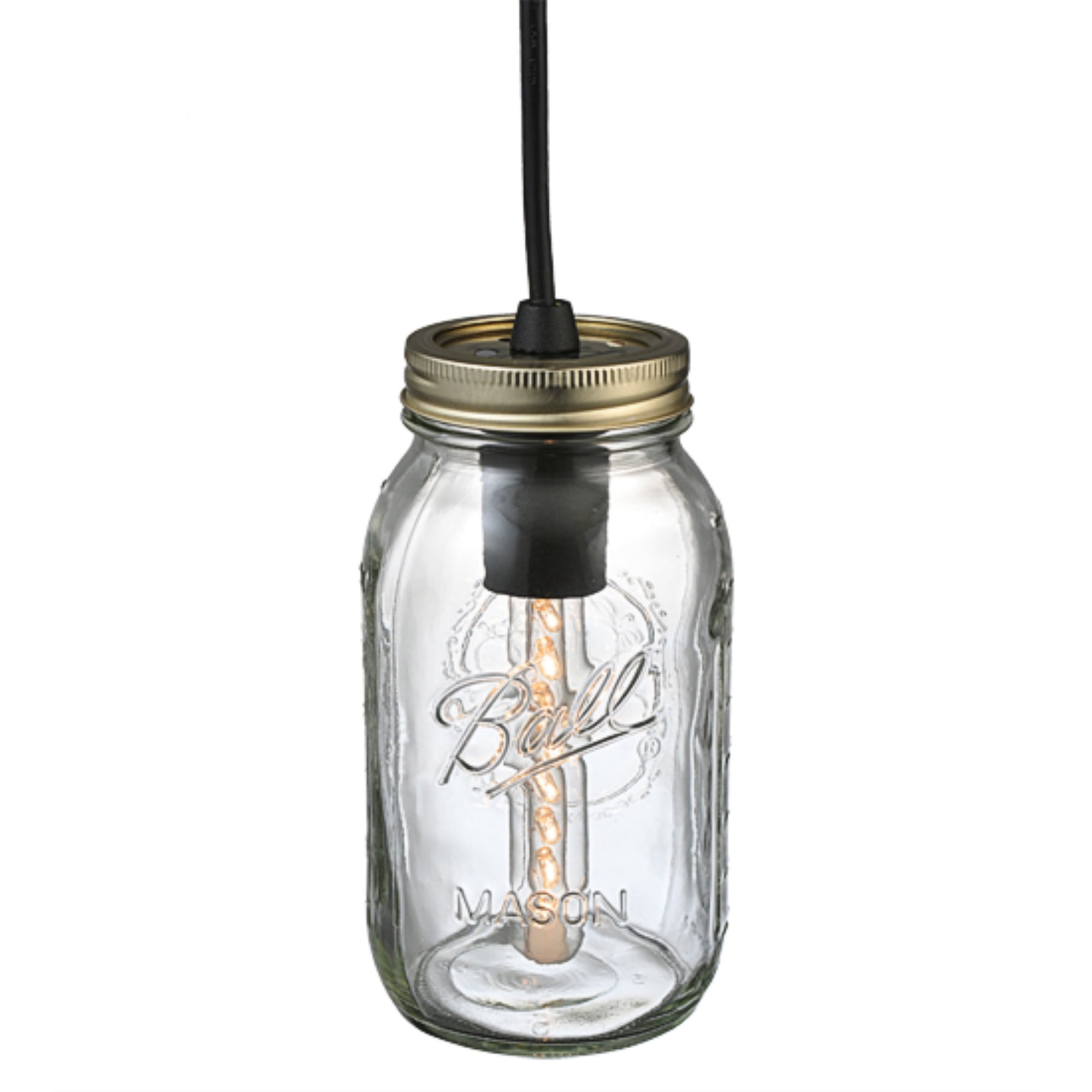 Rustic Mason Jar Quart Mini Pendant in Black and Clear Glass