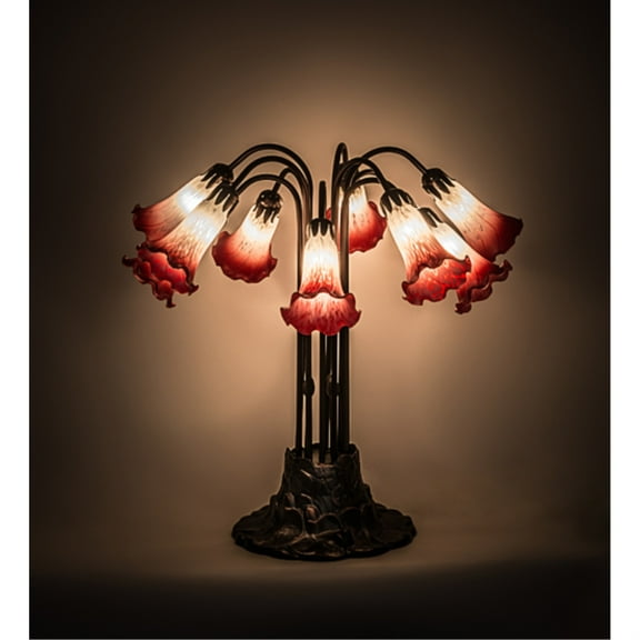 Meyda Tiffany - 12301 - Ten Light Table Lamp - Pink/White Pond Lily - Mahogany Bronze
