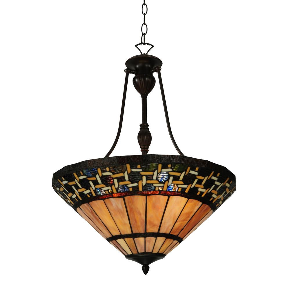 Ilona 3-Light Mahogany Bronze Inverted Pendant with Stained Glass